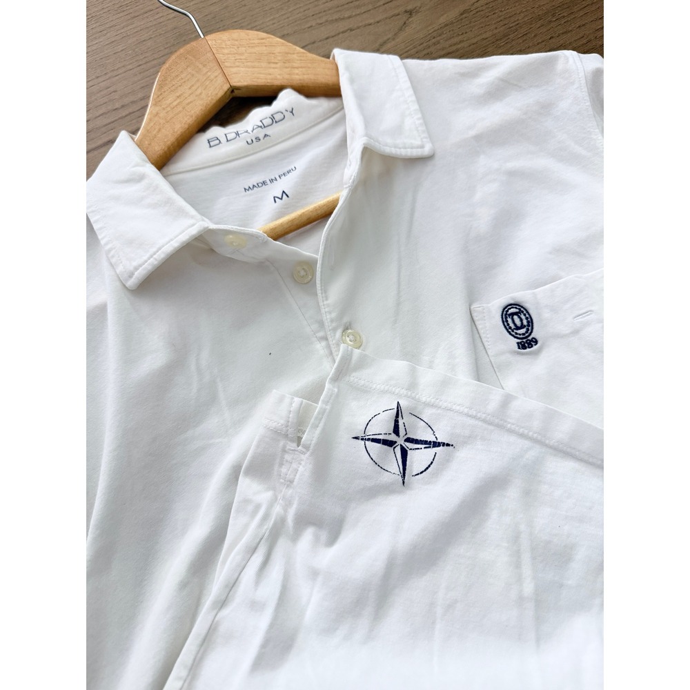 B. Draddy Mens Pima Cotton Spandex Polo Shirt White Short Sleeve Medium Peru